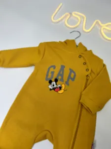 Дитячий ромпер чоловічок утеплений "Gap" гірчичний, тринитка на флісі 12-18 міс (86 розмір)