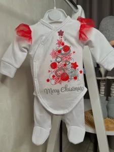 Дитячий новорічний комплект боді + штанці "Merry Christmas" білий футер 62 розмір (3-6 міс)
