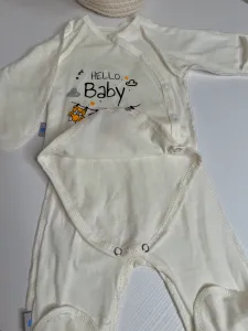 Дитячий комплект для новонародженого 2-х предметний "Hello Baby" кулір, боді+штанці, молочний колір, 62 розмір (1-3 міс)2