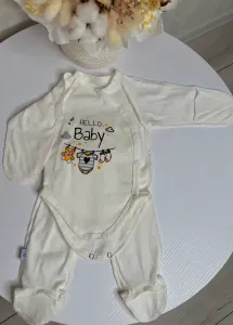 Дитячий комплект для новонародженого 2-х предметний "Hello Baby" кулір, боді+штанці, молочний колір 56 розмір (0-3 міс)