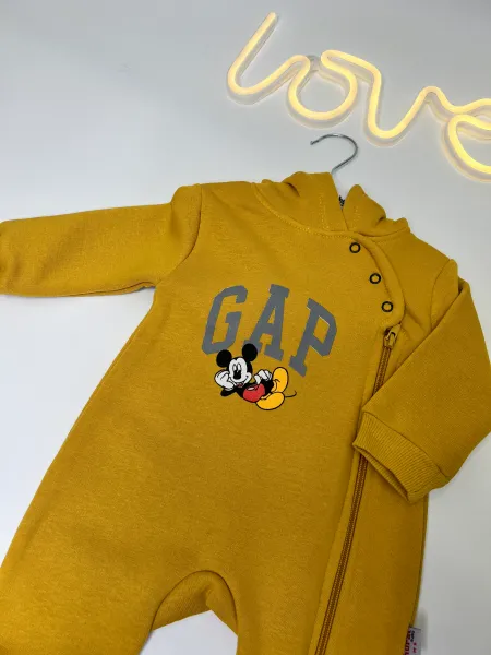 Дитячий ромпер чоловічок утеплений "Gap" гірчичний, тринитка на флісі 3-6 міс (68 розмір) зображення