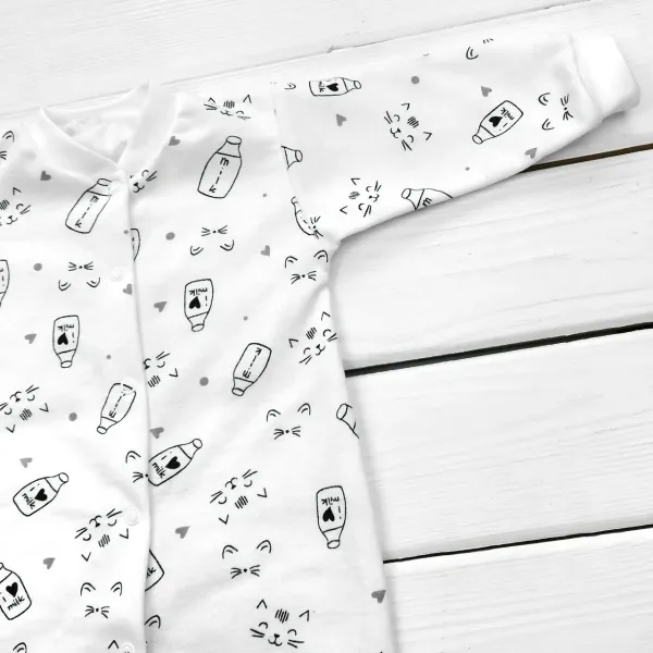 Дитячий чоловічок утеплений, на кнопочках "Milk" футер, молочний 74 розмір (6-9 міс)3