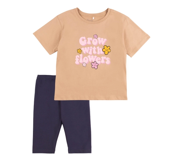 Дитячий костюм бежевий футболка лосини "Grow with flowers" 80р (9-12 міс) зображення