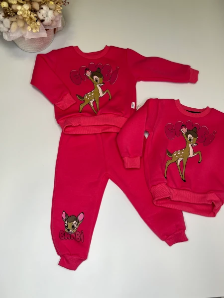 Детский костюм на девочку теплый "Bambi", малиновый, тринитка на флисе 4 года (104 размер)1
