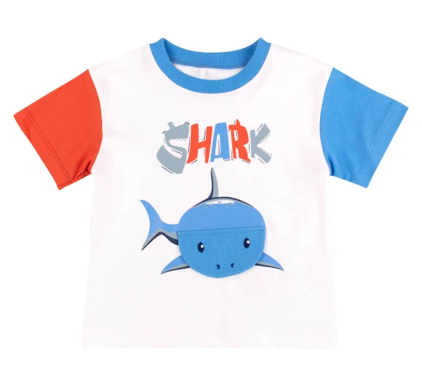 Детский костюм белый голубой футболка+шорты "Shark" 74р (6-9 мес)1