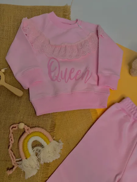 Дитячий костюм на дівчинку рожевий  з коміром "Queen" 9-12 міс (80р)1