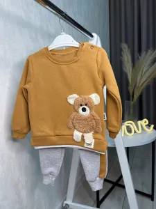 Детский костюм теплый на мальчика тринитка на флисе Ronix коричневый с мишкой 6 мес (74р)0