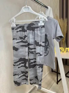 Дитяча піжама для хлопчика бавовна, футболка та капрі, темно-сірий 4-5 років, 104 розмір 115611