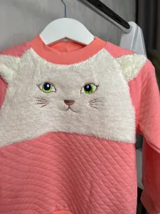 Дитячий світшот на дівчинку "Котик", персиковий колір, капітон 86 розмір (12-18 міс)0